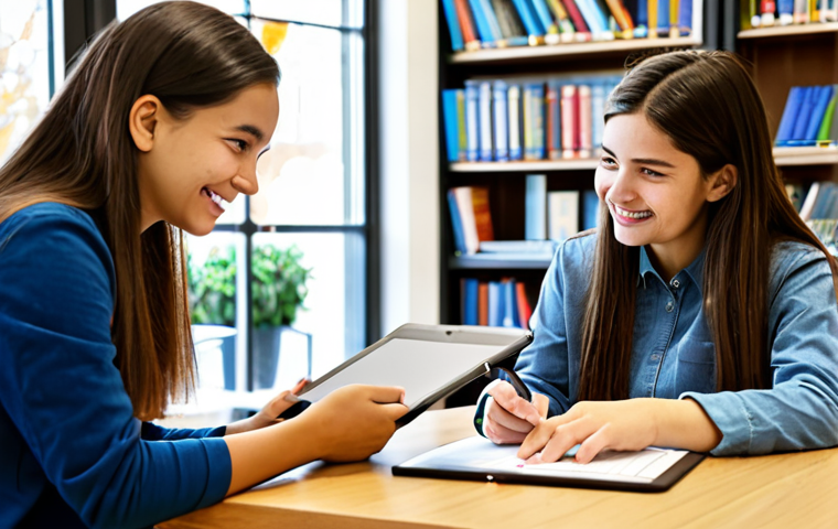 Personalized Tutoring Session**

A fully clothed, professional female teacher with a friendly smile is helping a high school student in modest clothing with algebra. They are sitting at a desk in a brightly lit, modern library. The student is looking attentively at a tablet displaying a chatbot interface explaining a mathematical concept. Bookshelves and other students studying are visible in the background. Perfect anatomy, correct proportions, natural pose, well-formed hands, proper finger count. Safe for work, appropriate content, fully clothed, professional, modest, family-friendly.

**