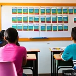 중학교 국어 문법 지도 - A vibrant classroom scene in a modern Mexican high school, showing diverse teenage students attentiv...