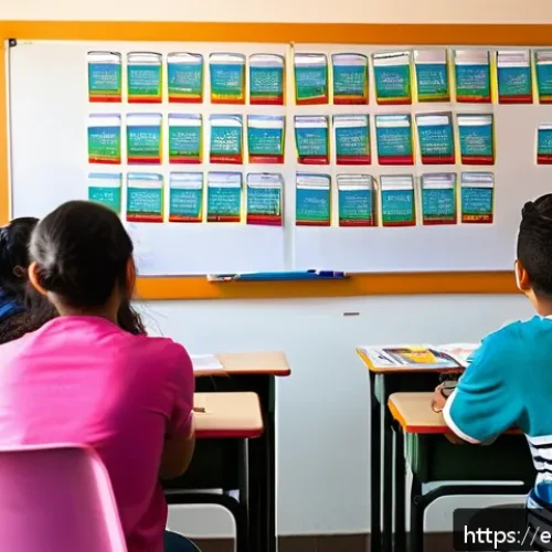 중학교 국어 문법 지도 - A vibrant classroom scene in a modern Mexican high school, showing diverse teenage students attentiv...