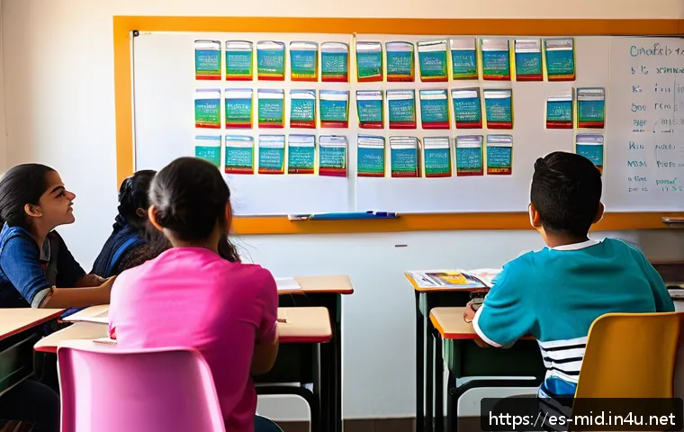 중학교 국어 문법 지도 - A vibrant classroom scene in a modern Mexican high school, showing diverse teenage students attentiv...